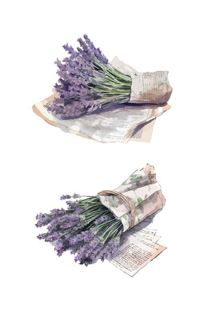 Bouquet of lavender clipart, isolated vector illustration.のイラスト素材