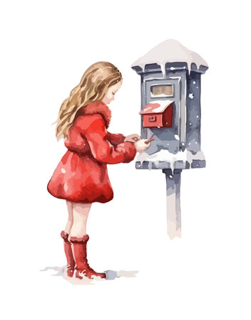 Girl sends a letter to Santa Claus clipart, isolated vector illustration.のイラスト素材