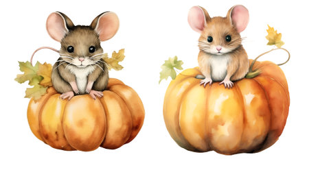 Cute mouse watercolor clipart illustration with isolated backgroundの素材
