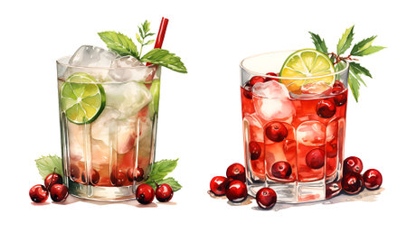 Christmas drink watercolor clipart illustration with isolated backgroundの素材