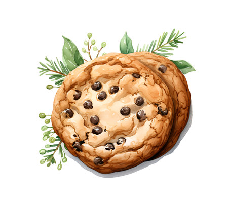 Chocolate chip cookies watercolor clipart illustration with isolated backgroundの素材