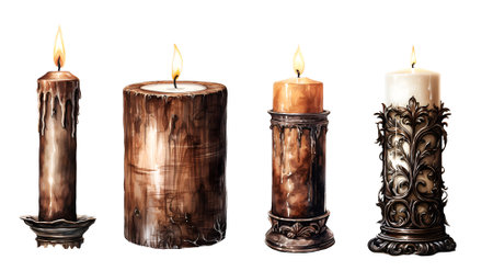 Candle watercolor clipart illustration with isolated backgroundの素材
