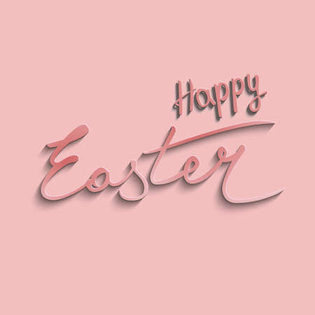 Modern calligraphy Happy Easter greeting card with lettering. Handwritten paper phrases on pink background. Vector for festive decor.のイラスト素材