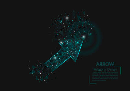 Abstract isolated image of arrow. Polygonal illustration looks like stars in the blask night sky in spase or flying glass shards. Digital design for website, web, internet.のイラスト素材