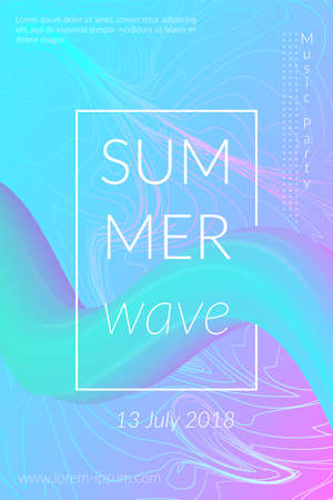 Creative summer wave poster with shape. Retro abstract colorful geometric background. Design for card, flyer, template, banner, brochure. Trendy fashion digital futuristic vector graphic illustration.のイラスト素材