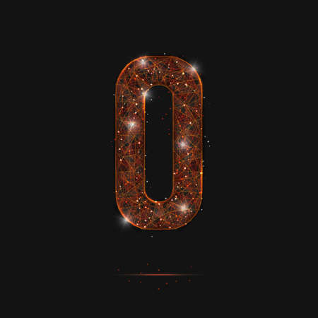 Abstract isolated orange image of a number zero. Polygonal illustration looks like stars in the...