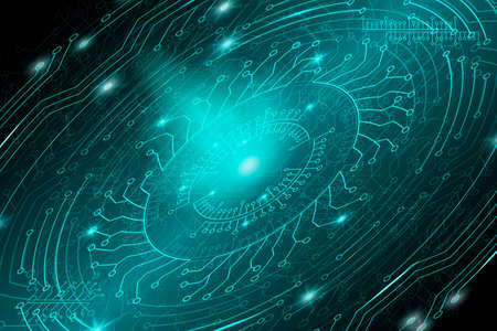 Blue futuristic technological background in cyberpunk style. Digital art. Design of postcards,...