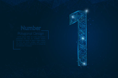 Abstract isolated blue image of a number one. Polygonal illustration looks like stars in the blask night sky in spase or flying glass shards. Digital design for website, web, internet.のイラスト素材