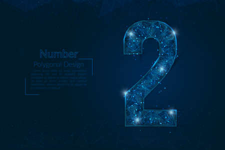 Abstract isolated blue image of a number two. Polygonal illustration looks like stars in the blask night sky in spase or flying glass shards. Digital design for website, web, internet.のイラスト素材