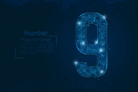 Abstract isolated blue image of a number nine. Polygonal illustration looks like stars in the blask night sky in spase or flying glass shards. Digital design for website, web, internet.のイラスト素材
