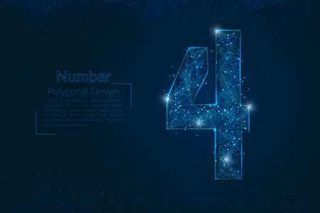 Abstract isolated blue image of a number four. Polygonal illustration looks like stars in the blask night sky in spase or flying glass shards. Digital design for website, web, internet.のイラスト素材