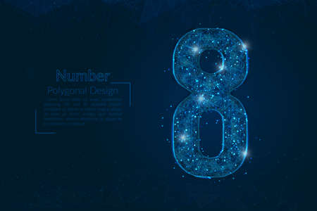Abstract isolated blue image of a number eight. Polygonal illustration looks like stars in the blask night sky in spase or flying glass shards. Digital design for website, web, internet.のイラスト素材