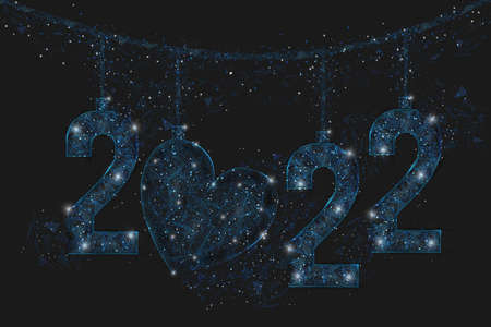 Abstract isolated blue image of new year number 2022. Polygonal low poly wireframe illustration...