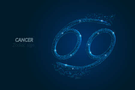 Abstract futuristic image of cancer zodiac sign. Astrological horoscope characteristic. Polygonal vector illustration looks like stars in the blask night sky in spase. Digital low poly design.のイラスト素材