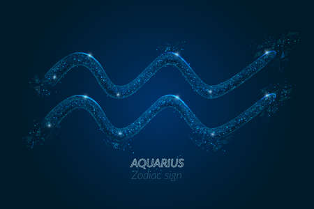 Abstract futuristic image of aquarius zodiac sign. Astrological horoscope characteristic. Polygonal vector illustration looks like stars in the blask night sky in spase. Digital low poly design.のイラスト素材