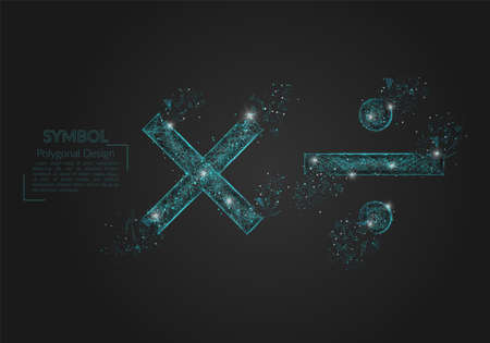 Abstract isolated blue image of a math signs. Polygonal illustration looks like stars in the blask night sky in spase or flying glass shards. Digital design for website, web, internet.のイラスト素材