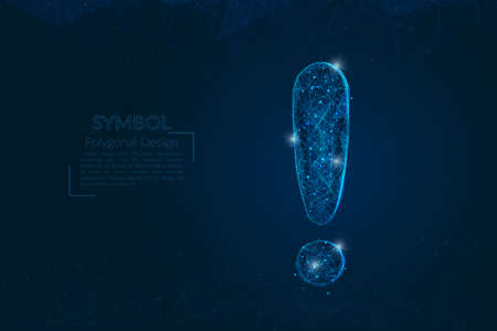Abstract isolated blue image of a exclamation mark. Polygonal illustration looks like stars in the blask night sky in spase or flying glass shards. Digital design for website, web, internet.のイラスト素材