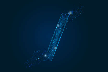 Abstract isolated blue image of a slash sign. Polygonal illustration looks like stars in the blask night sky in spase or flying glass shards. Digital design for website, web, internet.のイラスト素材