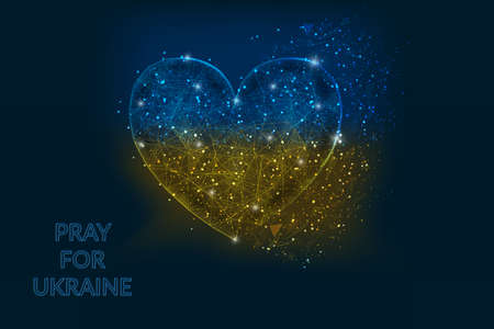 Pray for Ukraine concept. Save Ukraine and I Support Ukraine. Heart shape flag of ukraine. Polygonal low poly style illustrationのイラスト素材