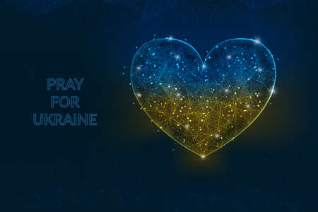 Pray for Ukraine concept. Save Ukraine and I Support Ukraine. Heart shape flag of ukraine. Polygonal low poly style illustrationのイラスト素材