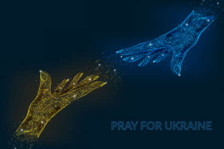 Pray for Ukraine concept. Save Ukraine and I Support Ukraine. Colors flag of ukraine. Polygonal low poly style illustrationのイラスト素材