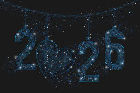 Abstract isolated blue image of new year number 2026. Polygonal low poly wireframe illustration...