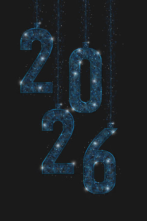 Abstract isolated blue image of new year number 2026. Polygonal low poly wireframe illustration...