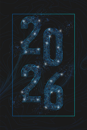 Abstract isolated blue image of new year number 2026. Polygonal low poly wireframe illustration...