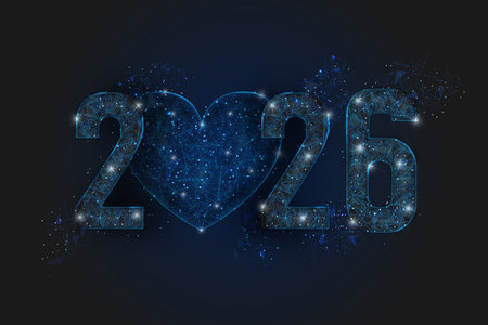 Abstract isolated blue image of new year number 2026. Polygonal low poly wireframe illustration...
