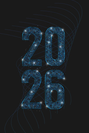 Abstract isolated blue image of new year number 2026. Polygonal low poly wireframe illustration...