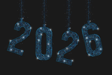 Abstract isolated blue image of new year number 2026. Polygonal low poly wireframe illustration...