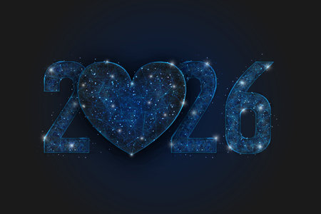 Abstract isolated blue image of new year number 2026. Polygonal low poly wireframe illustration...