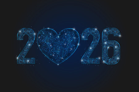 Abstract isolated blue image of new year number 2026. Polygonal low poly wireframe illustration...