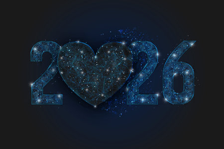 Abstract isolated blue image of new year number 2026. Polygonal low poly wireframe illustration...