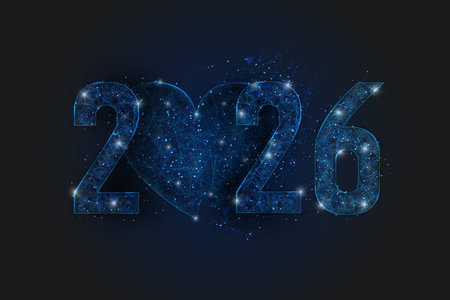 Abstract isolated blue image of new year number 2026. Polygonal low poly wireframe illustration...