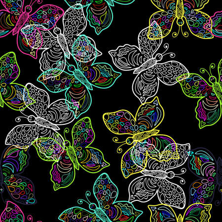 Seamless colorful bright butterflies pattern. Vector illustrationの写真素材