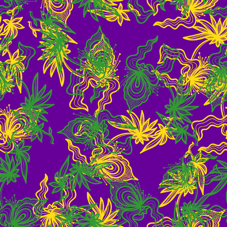 Vector decorative seamless pattern with herbal and floral motifsのイラスト素材