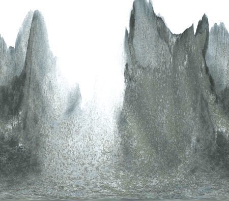 Landscape with mountains and sea. Ink painting.の写真素材