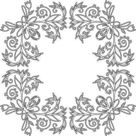 Black and white illustration. Vintage frame with curly decorative motifs.の写真素材