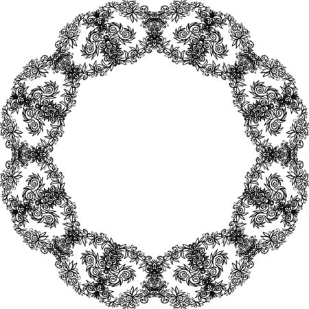 Ornate doodle frame on white background, design element.のイラスト素材