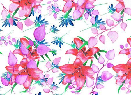 Seamless decorative background with watercolor painted elements.の写真素材