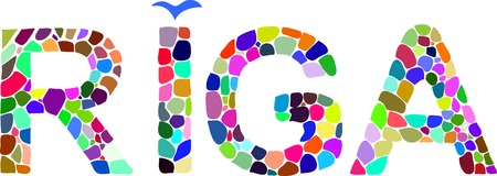 Word Riga. Stylized colorful mosaic letters isolated on whiteのイラスト素材