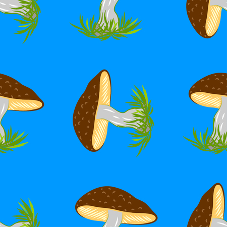 Seamless pattern of colorful mushrooms on a blue backgroundのイラスト素材