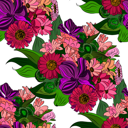 Seamless background with stylized floral and herbal motifs.のイラスト素材