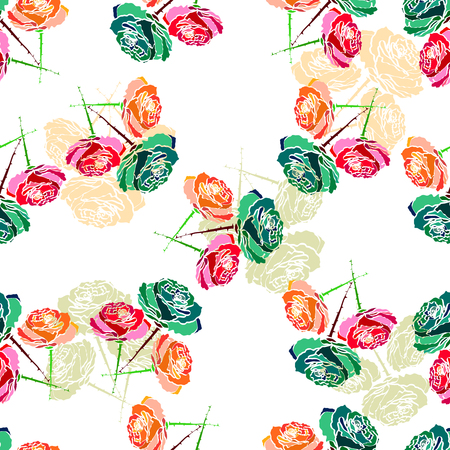 Seamless background with stylized floral and herbal motifs.のイラスト素材