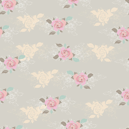 Seamless background with stylized floral and herbal motifs.のイラスト素材
