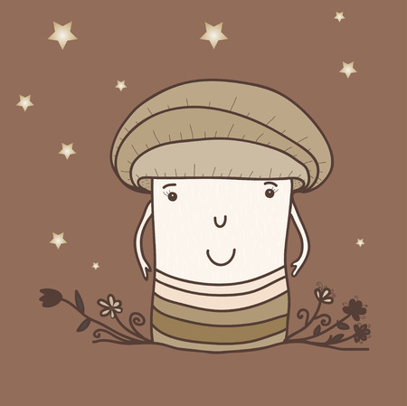 illustration of a mushroom with face on colorful backgroundのイラスト素材
