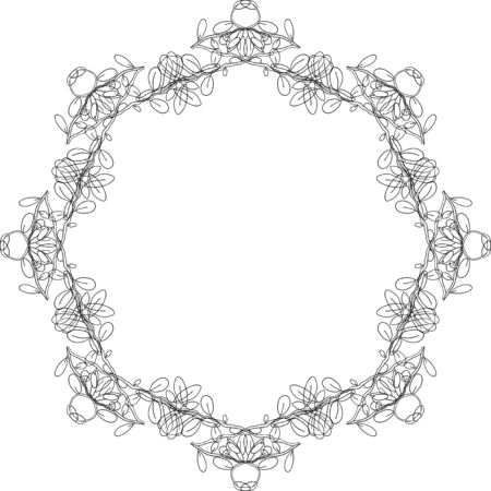 Black and white illustration. Vintage frame with curly decorative motifs.のイラスト素材