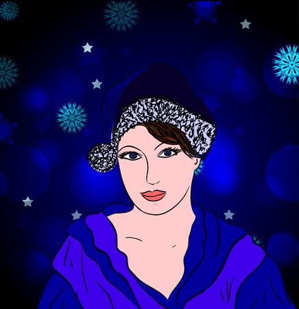 Hand drawn fashion girl portrait, illustration.のイラスト素材