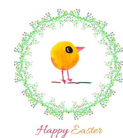 Decorative background with cute bird in floral wreathのイラスト素材